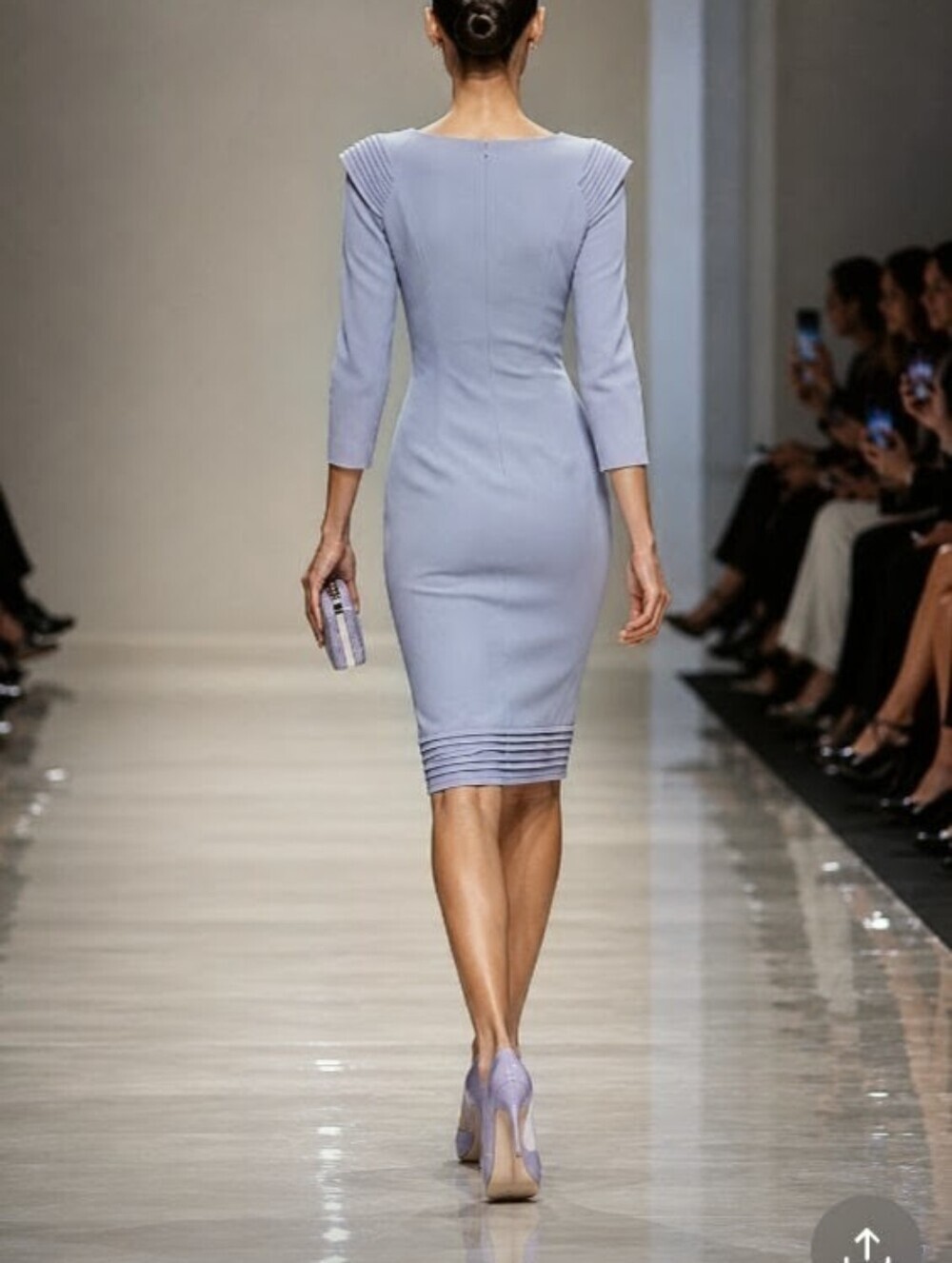Giorgio Armani Silk Pale Lilac Blue Midi Sheath Pleated Hemline Shoulder Dress L - Picture 10 of 11